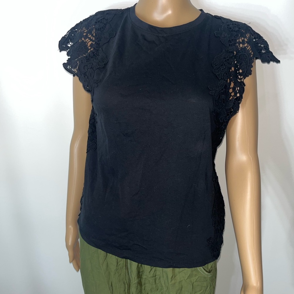 Black Express Short Sleeve Lace Trim Tee Perfect Work Staple🖤